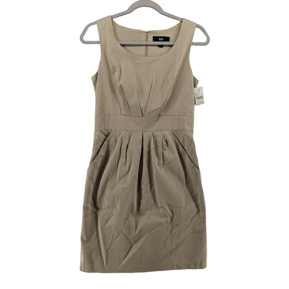 Mossimo Jumper Dress 4 Beige Khaki Tan Scoop Neck Sleeveless Pleated 269336 Mini - Picture 1 of 11